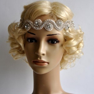 Diadema de pedrería, diadema de boda, tocado nupcial de boda, tocado, diadema Flapper gran gatsby de la década de 1920