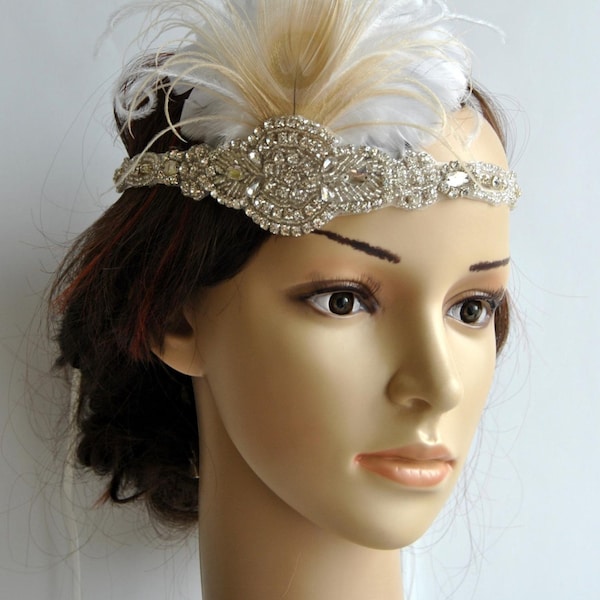 Luxury peacock Crystal Headband,  Bridal Rhinestone Headband, Bridal Headpiece, Rhinestone Headband, Bridal Headband 1920s Flapper headband