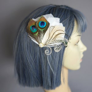 Peacock Feather Fascinator Hair Clip,  1920s Crystal head piece clip, Bridesmaid Bridal hairpiece headpiece , Prom Party Wedding fascinator