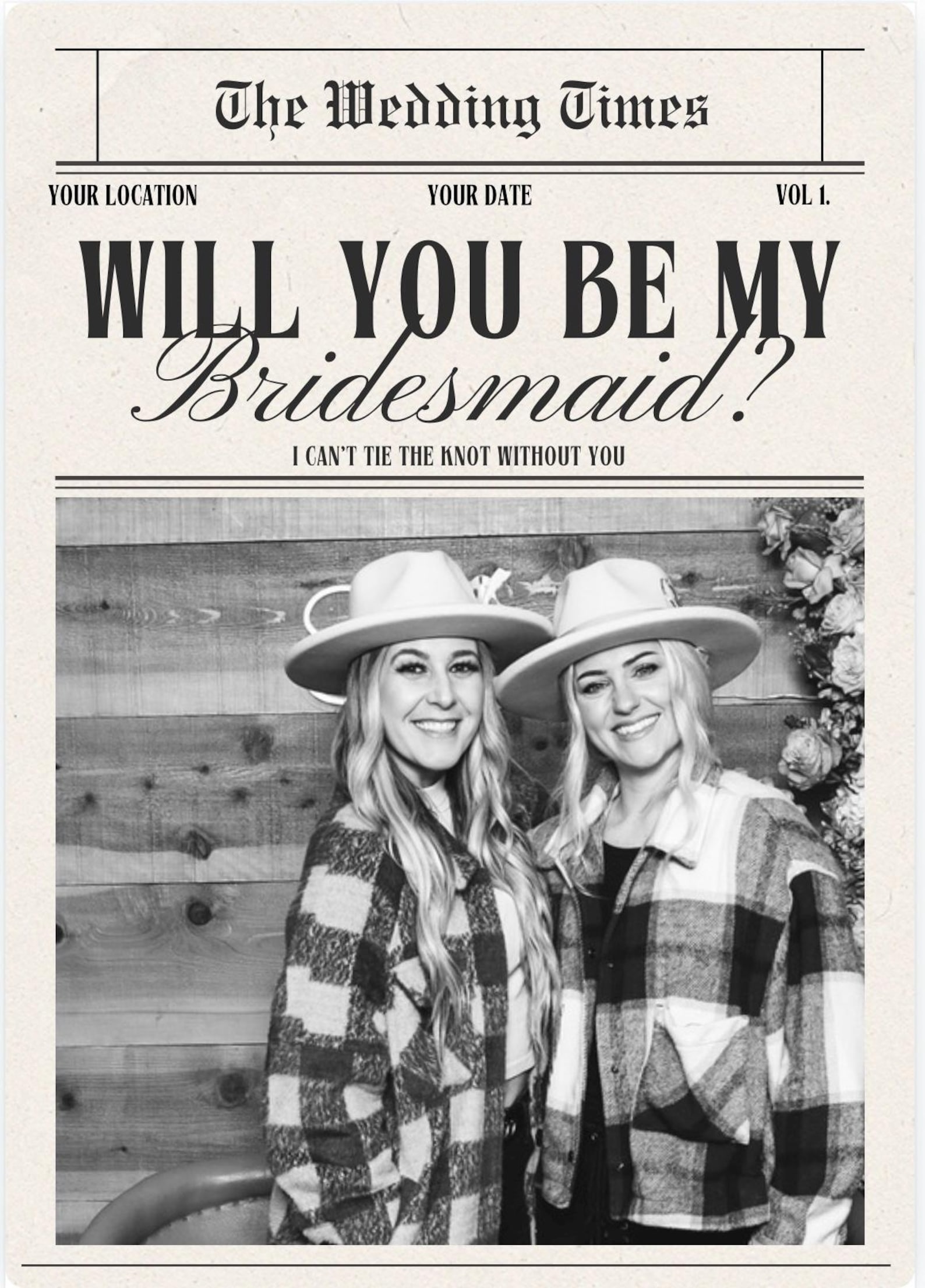 Custom Bridesmaid Proposal Newspaper Template Printable Will You Be My ...