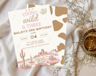 Rodeo 3rd Birthday Invitation: Cowgirl Wild West Theme (Digital Download)