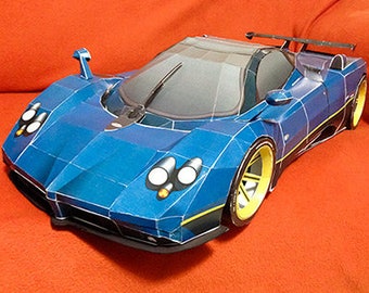 Pagani Zonda Aero Blue DIY 3D Papercraft Supercar Templates, Papercraft Model for Adults and Kids, Instant Download PDF
