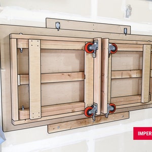 Foldable Workshop Table on Wheels DIY Plans & Instructions, DIY Woodworking Plans, Foldable Wall Mounted Wood Table - Imperial Measurements