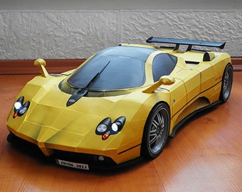 Pagani Zonda Velocity Yellow DIY 3D Papercraft Supercar Templates, Papercraft Model for Adults and Kids, Instant Download PDF