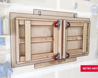 Table d'atelier pliable sur roulettes Plans et instructions de bricolage, Plans de menuiserie de bricolage, Table en bois murale pliable - Mesures métriques