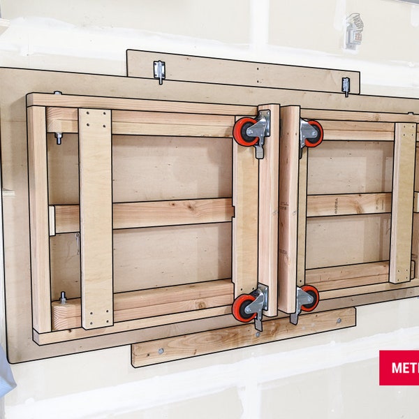 Foldable Workshop Table on Wheels DIY Plans & Instructions, DIY Woodworking Plans, Foldable Wall Mounted Wood Table - Metric Measurements