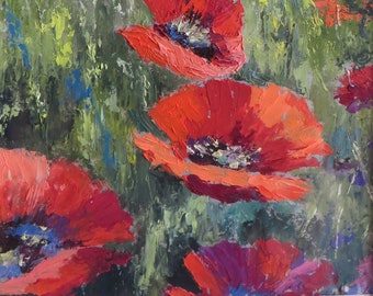 Amapolas, Pintura al óleo, Arte original, Pintura de Italia, Estilo impresionista, Arte figurativo, Arte impresionista, Paisaje, Naturaleza, Rojo, Amapola
