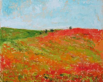 Amapolas, Pintura al óleo, Arte original, Pintura italiana, Estilo impresionista, Arte figurativo, Arte impresionista, Paisaje, Naturaleza, Campo, color