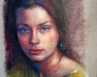 Sguardo Antico, Oljemålning på duk, Originalkonst, Impressionistisk stil, Figurativ konst, Italiensk målning, Väggkonst, Kvinna, Porträttfrihet