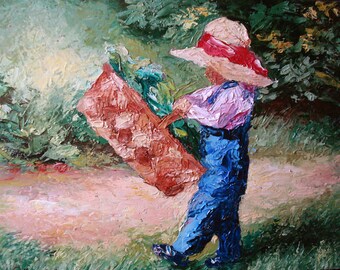 Walk in the countryside , Oil Painting, Original Art, Italy Painting, Impressionist Style, Figurative Art, Impressionist Art, Child, Nature