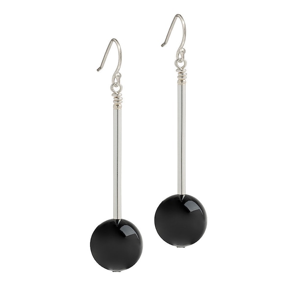 Extra Long Black Pearl Drop Earrings | Black Long Pearl Earrings | Swarovski Pearl Drop Earrings | Large Black Pearl Earrings