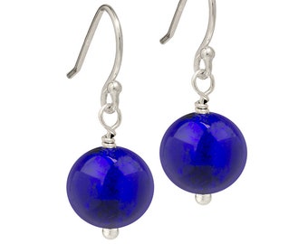 Cobalt Blue Murano Glass Earrings | Cobalt Blue Glass Earrings | Deep Blue Earrings | Sterling Silver Earrings