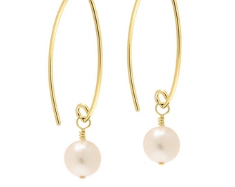 Long Pearl Drop Earrings on Gold | Long Drop Pearl Earrings | Long Pearl Earrings | Long Gold Pearl Earrings