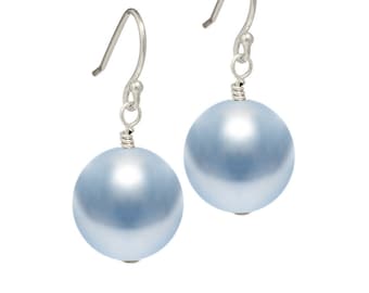 Pale Blue Pearl Drop Earrings | Pale Blue Pearl Earrings | Swarovski Pearl Drop Earrings | Pale Blue Earrings | Light Blue Earrings