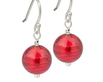Red Murano Glass Earrings | Red Glass Earrings | Red Earrings | Red Drop Earrings | Round Red Earrings