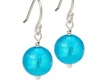 Turquoise Murano Glass Earrings | Aqua Glass Earrings | Turquoise Earrings | Murano Glass Drop Earrings | Bright Blue Drop Earrings