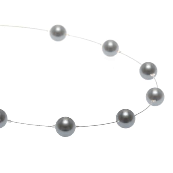 Dark Grey Floating Pearl Necklace | Floating Pearls | Dark Grey Pearls on Wire | Wire Pearl Necklace | Illusion Necklace