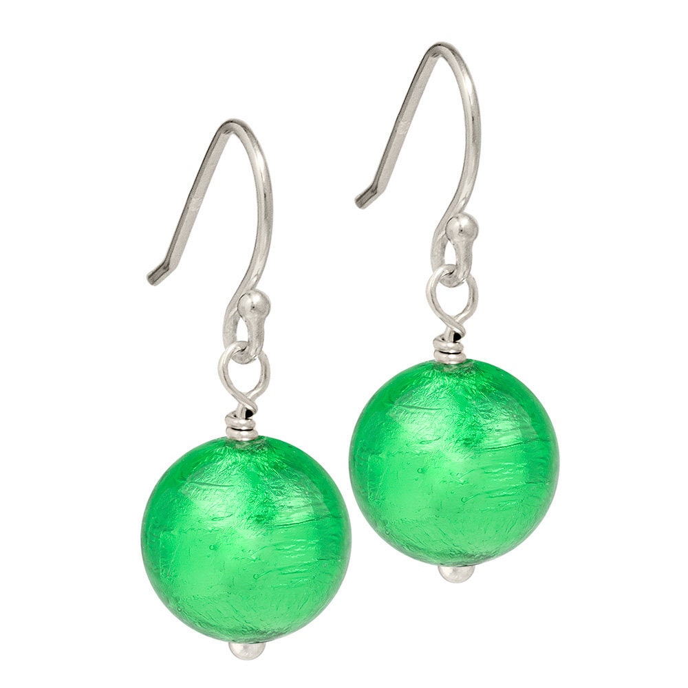 Pair of Sterling Silver Emerald Murano Dangle Pendant Charms For Earrings 