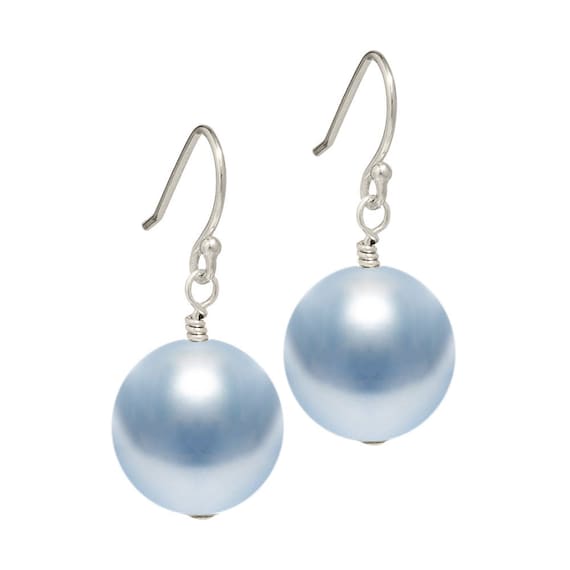 Pale Blue Pearl Drop Earrings Pale Blue Pearl Earrings Swarovski Pearl Drop Earrings Pale Blue Earrings Light Blue Earrings Etsy