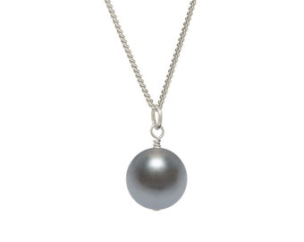 A Dark Grey Pearl Pendant Necklace | Pearl Drop Pendant | Dark Grey Pearl Pendant | Gray Pearl Pendant | Grey Pearl Pendant