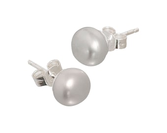Grey Freshwater Pearl Stud Earrings: Sterling Silver Posts