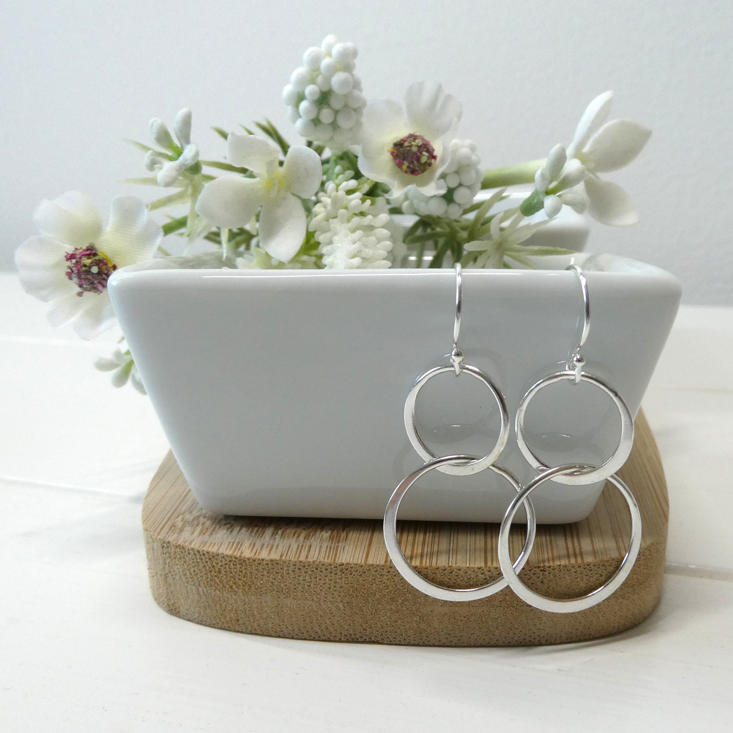 【HYERES LOR】Noailles double circle Silver earring 30cm Silver Double Circle Stud Earrings, Sterling Silver Double