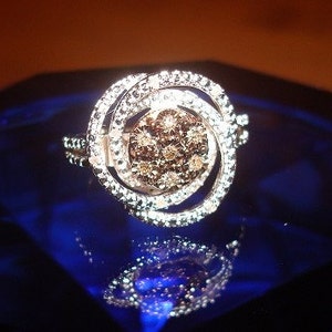 Genuine Mocha Diamond And White Diamond 925 Sterling Silver Spiral Ring Sizes 5.25, 8.25, and 10.25