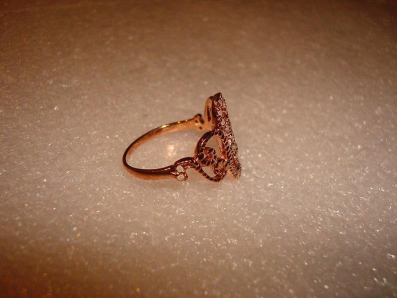 Genuine Natural White Diamond 14k Rose Gold 925 Sterling Silver Open Filigree Style Ring Size 8.25
