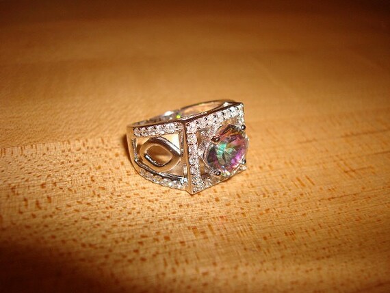 Diamond Cut Rainbow Topaz And White Sapphire 925 … - image 5