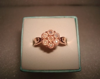 Genuine White Diamond 14k Rose gold 925 Sterling Silver Flower Style Ring Size 7.75