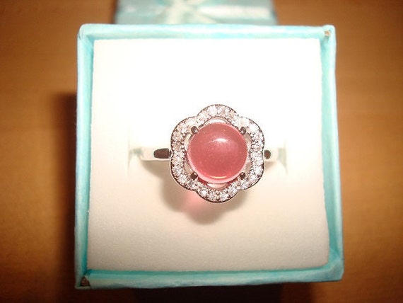 Diamond Cut White Sapphire And Cabochon Cut Pink … - image 1