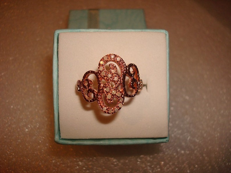 Genuine Natural White Diamond 14k Rose Gold 925 Sterling Silver Open Filigree Style Ring Size 8.25