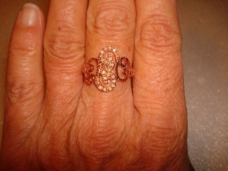 Genuine Natural White Diamond 14k Rose Gold 925 Sterling Silver Open Filigree Style Ring Size 8.25