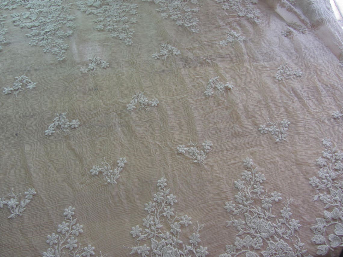 Ivory Silk Lace,embroidery Silk Fabric,crinkle Silk Chiffon Lace Fabric ...