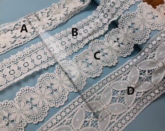 ivory white cotton Lace Trim by yard, vintage lace trim, antique lace fabric, cotton trim lace, retro floral lace, scallop trim lace-LLCT012