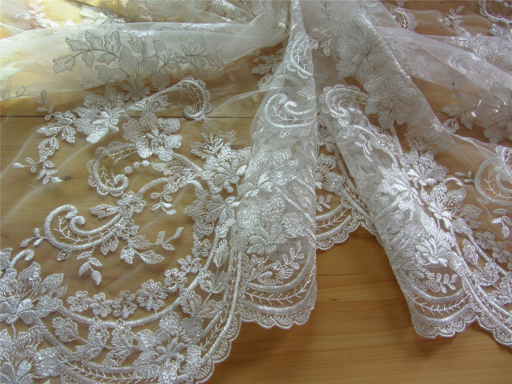 Embroidery Lace fabric in white with silver thread Sequins Etsy