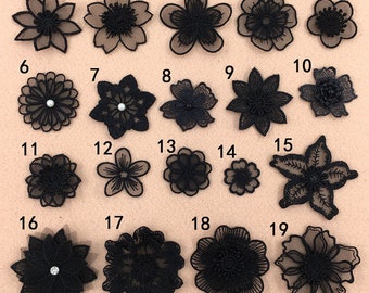 Black  Lace applique,5pcs flower appliques,3D lace sticker