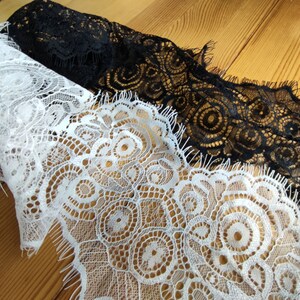 3 Yards off white French Chantilly Lace ,Exquisite Wide Black Eyelash Lace Trim-LSET020 image 9