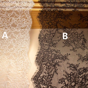 Chantilly  Lace trim,  Eyelash Lace Trim in black for sewing, Shawls, Skirt, Lingerie,white lace trim