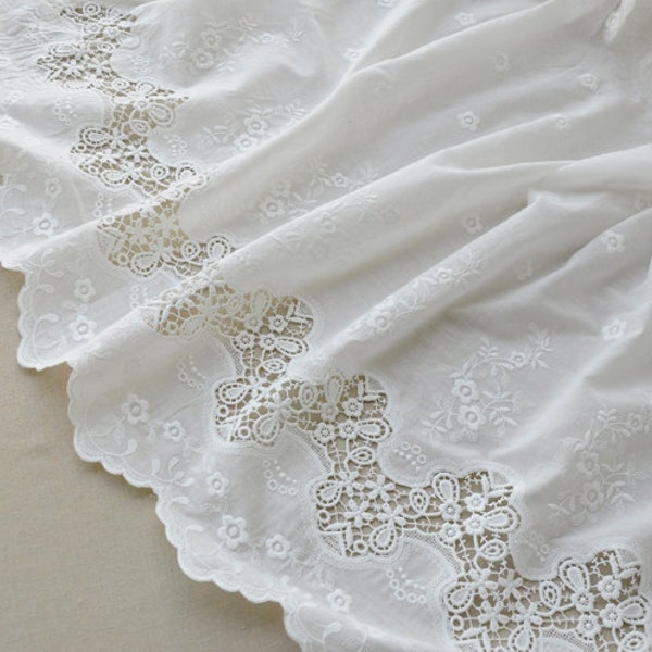skirt cotton lace fabric ,ivory White  cotton embroidery curtain fabric ,