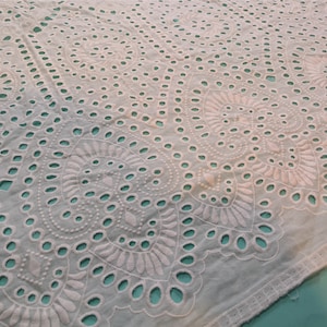 Cotton ivory Lace Fabric in White, Retro Hollowed Flower Lace Embroidery Fabric Eyelet Lace- Fabric by yard