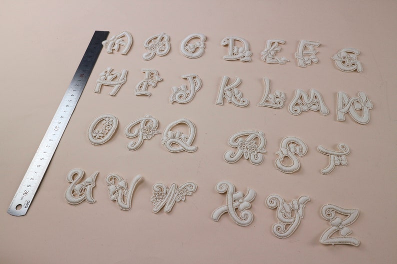 Gold Thread Letters Letters of an Alphabet Appliques With Gold Thread,cotton Embroidery ...
