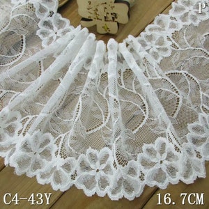 pure white elastic lace trimming ,white Floral Scallop Edge Stretch Lace trim,wedding lace-off white,stretch lace trim