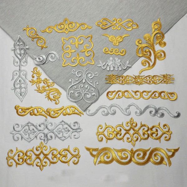 Metallic Gold Stickdatei, Silber Aufnäher, Gold Applikation, DIY Aufnäher,Gold Blätter Applikation --2Stk