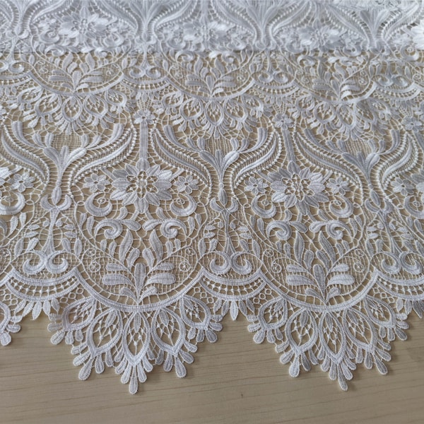 Fine Guipure Lace fabric, elegant Flower Embroidery, Chemical Lace Fabric,White Lace Fabric,polyester flower lace -125CM