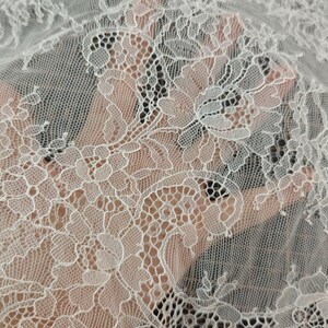 Hight quality ivory lace Fabric ,off White Chantilly Lace fabric for wedding,Lace trim image 8