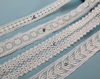 off white Cotton Lace Trim by yard, lace trimming , cotton lace, cotton trim lace, retro scalloped lace trim-LLCT006