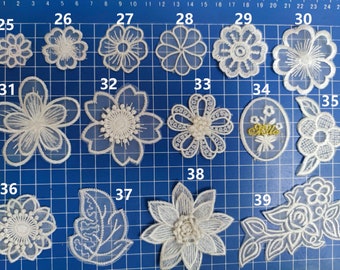 Flor de renda, apliques de flores, adesivo de renda 3D, apliques de renda, apliques off white