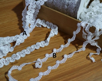White Polyester Lace Trim, Hollow Floral Sewing, DIY by the Yard-LLPT009