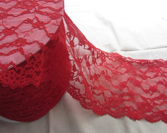 Stretch lace trim ,Red lace edges, Wide Stretch Lace Trim. 7",1yard